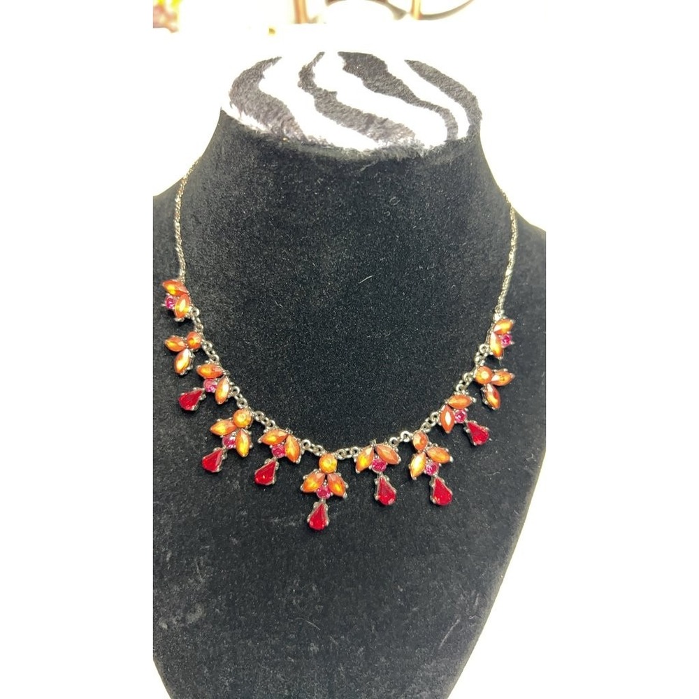 Vintage Red and Orange Rhinestone Necklace